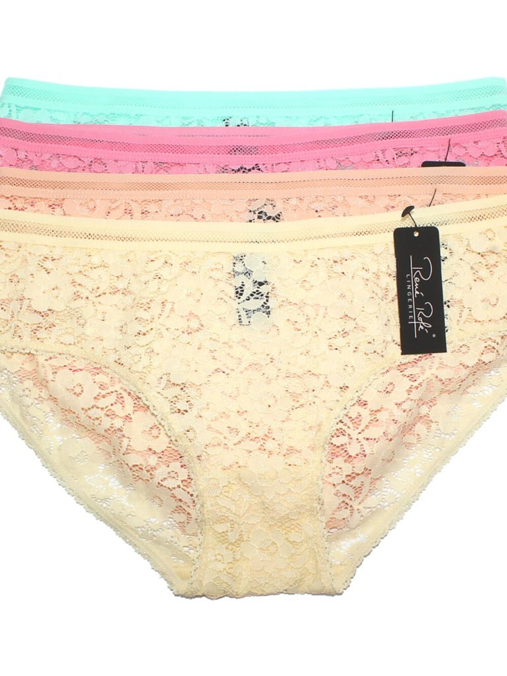 Rene Rofe Lingerie Women's 4-pk Lacy Track Medium Nylon-Blend Bikini Bundle